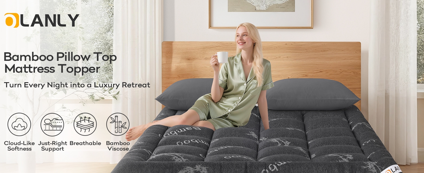 Bamboo mattress topper, soft and breathable, allowing you to enjoy a cloud-like sleeping experience